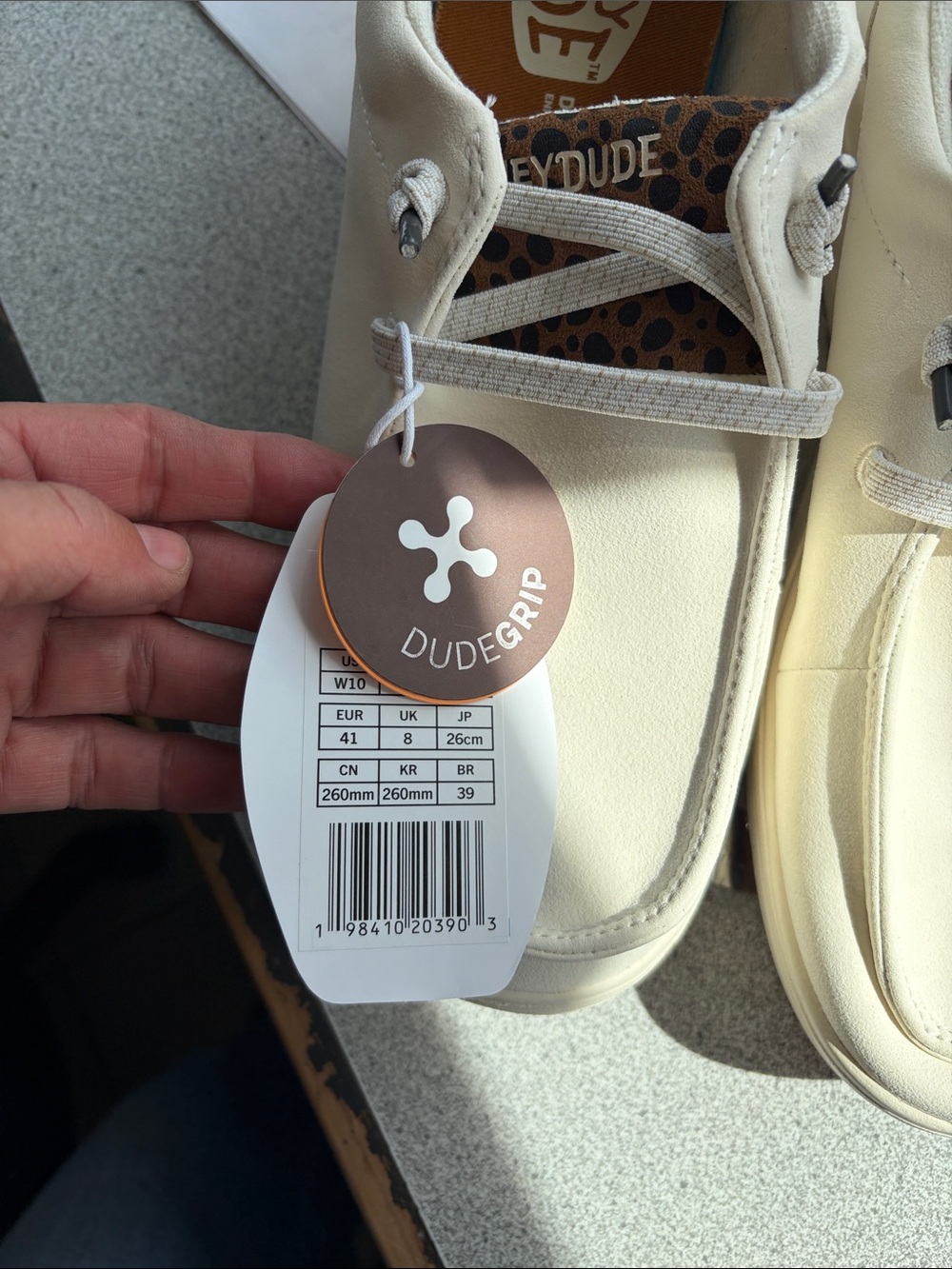 Hey Dude Cream Slip-On Sneakers with Leopard-Print Tongue - Picture 7 of 10